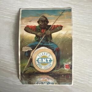 1880s Victorian Trade Card Clark's ONT Spool Cotton Fishing Americana